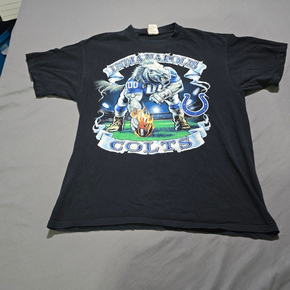 Vintage NFL Indianapolis Colts T-Shirt Mens XL Black  Graphic Mascot Tee